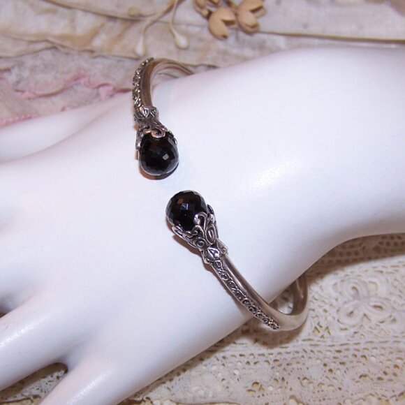 SARDA Sterling Silver Black Onyx Hinged Bangle Bracelet - Picture 1 of 6